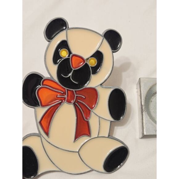 Tiffany Style Stained Glass Glo Candle, Stand & Box XMAS Panda Teddy Bear - Picture 4 of 5